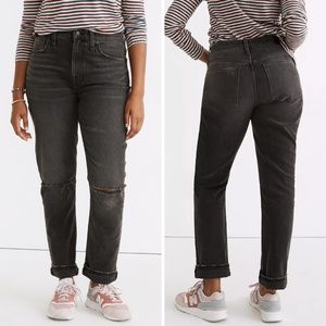 NEW Madewell High-Rise Slim Boyjean in Caton Wash Black Ripped-Knee Size 27